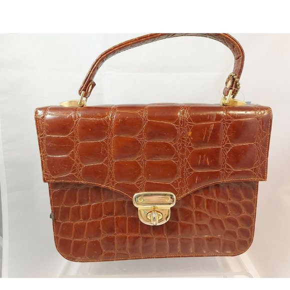 I SANTI Handbag Purse Crocodile Leather  Italy Vintage 1940's 1960's Midcentury - Picture 1 of 10